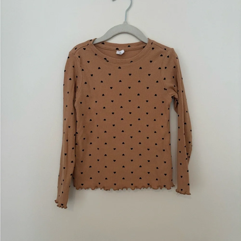 GAP Baby Ribbed Tan Heart Long Sleeve Top